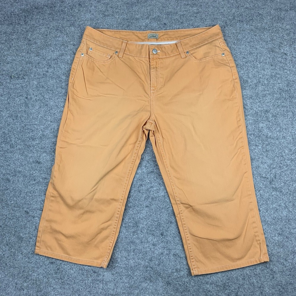 LL Bean Womens 18 Petite Orange Denim Mid Rise Straight Pockets Capri Jeans